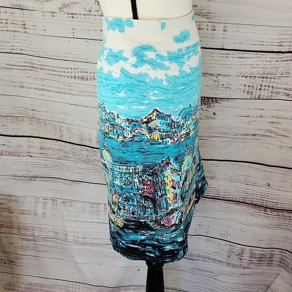 Scenic Print Blue Skirt - Picture 2 of 7